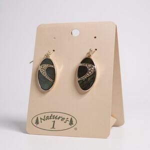 Nature's‎ 1 Ablone Shell Crystals Sliver Toned Drop Earrings New